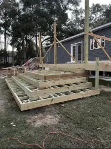 partially completed deck with stairs